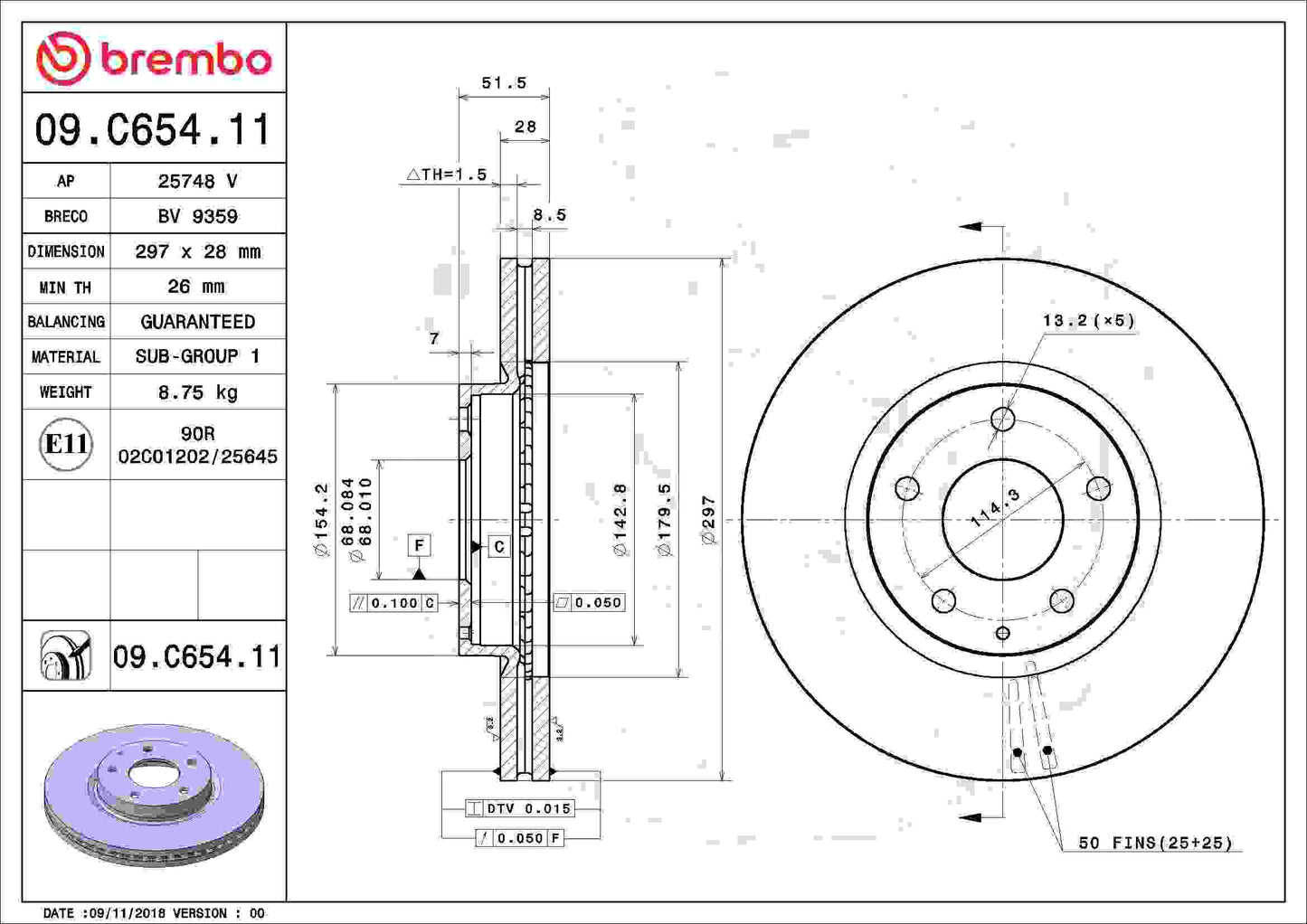 Brembo Disc Brake Rotor 09.C654.11