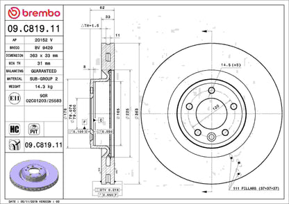 Brembo OE Brembo 18-20 Land Rover Discovery Front Premium UV Coated OE Equivalent Rotor 09.C819.11