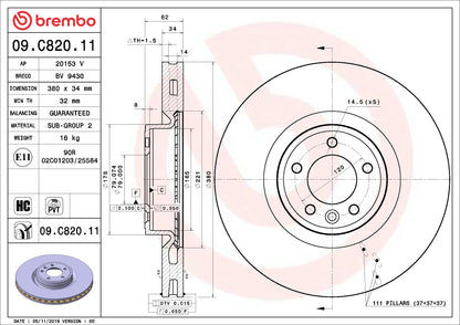 Brembo OE Brembo 18-20 Range Rover/Range Rover Sport Front Premium UV Coated OE Equivalent Rotor 09.C820.11
