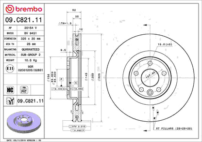 Brembo OE Brembo 18-19 Jaguar E-Pace Front Premium UV Coated OE Equivalent Rotor 09.C821.11