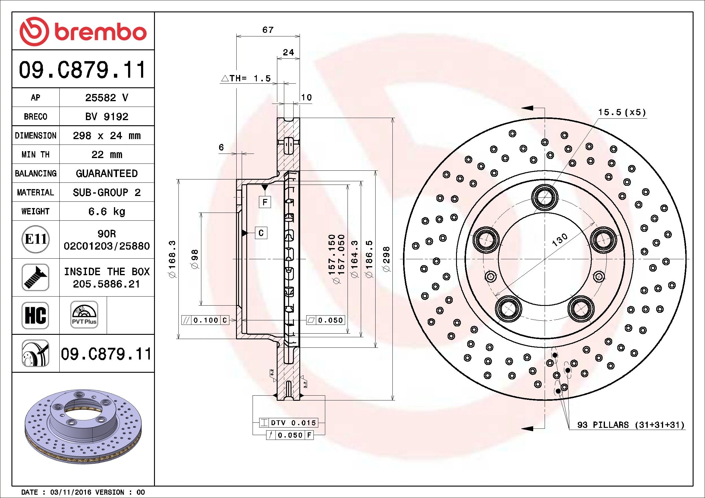 Brembo OE Brembo 05-08 Porsche Boxster/07-08 Cayman Front Premium UV Coated OE Equivalent Rotor 09.C879.11