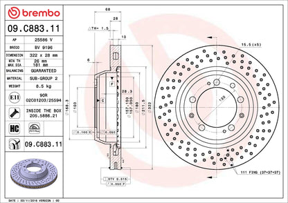 Brembo OE Brembo 96-98 Porsche 911 Rear Premium UV Coated OE Equivalent Rotor 09.C883.11