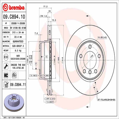 Brembo OE Brembo 04-05 BMW 525i/2007 525i Front Premium UV Coated OE Equivalent Rotor 09.C894.11