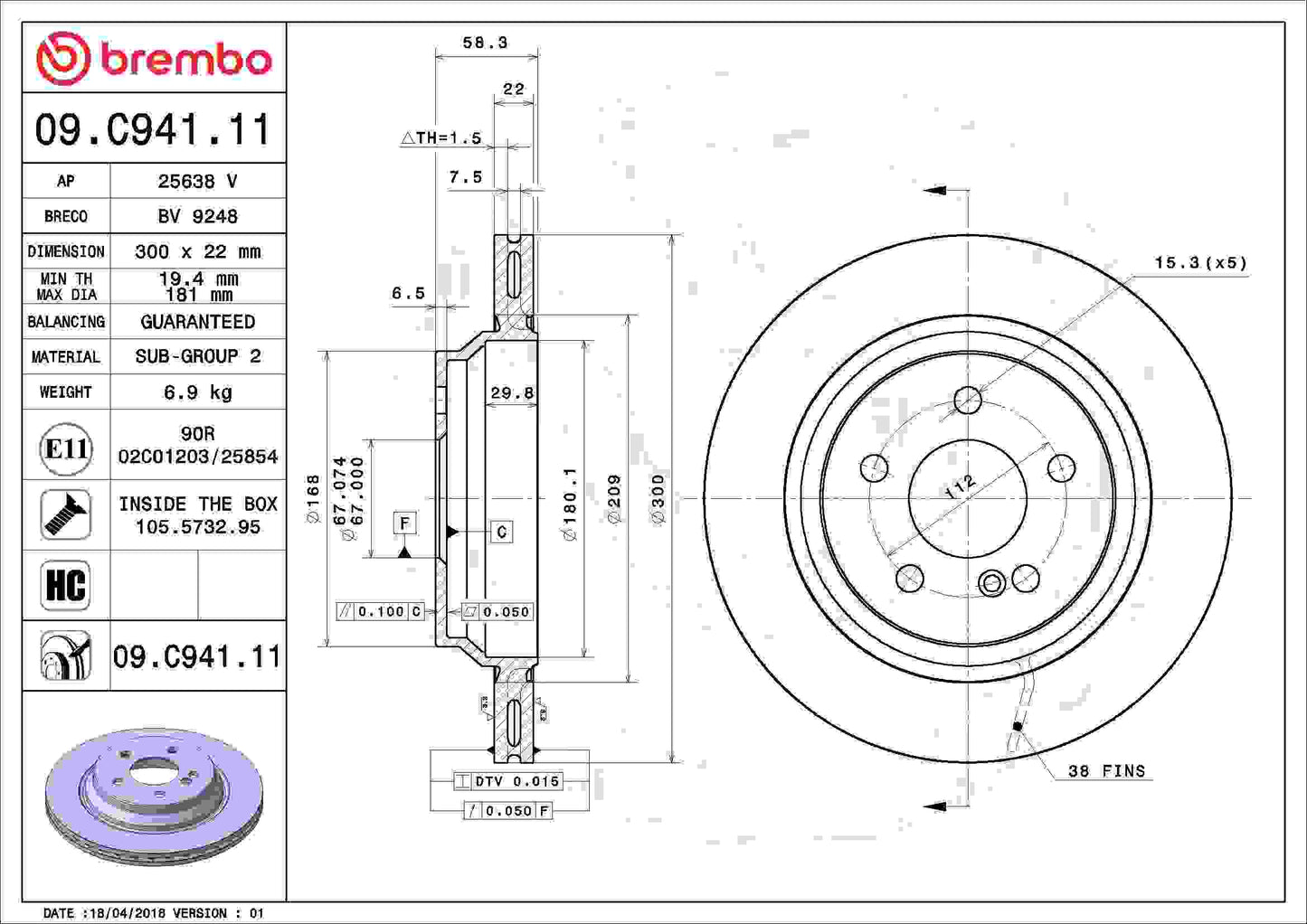 Brembo Disc Brake Rotor 09.C941.11