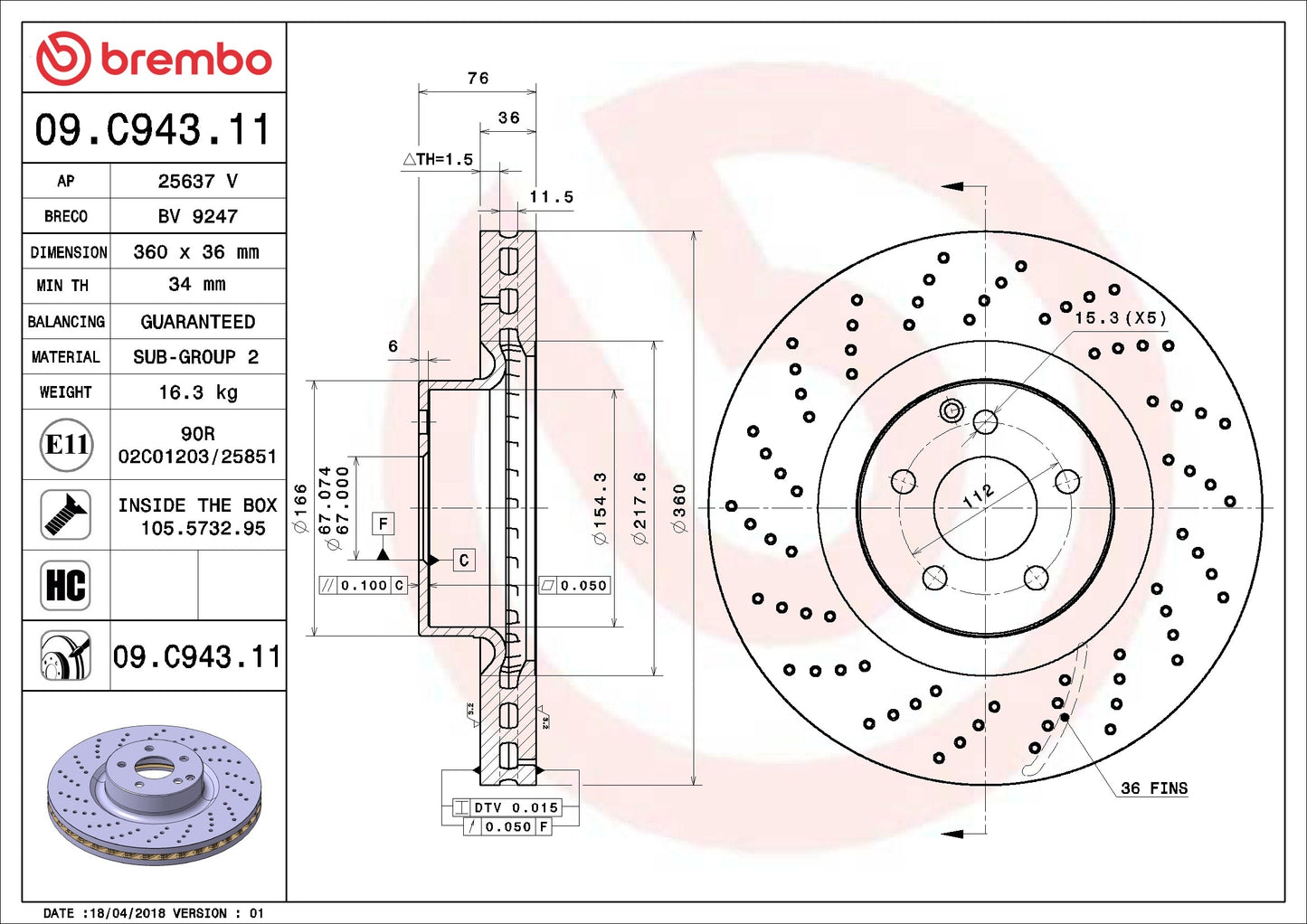 Brembo Disc Brake Rotor 09.C943.11