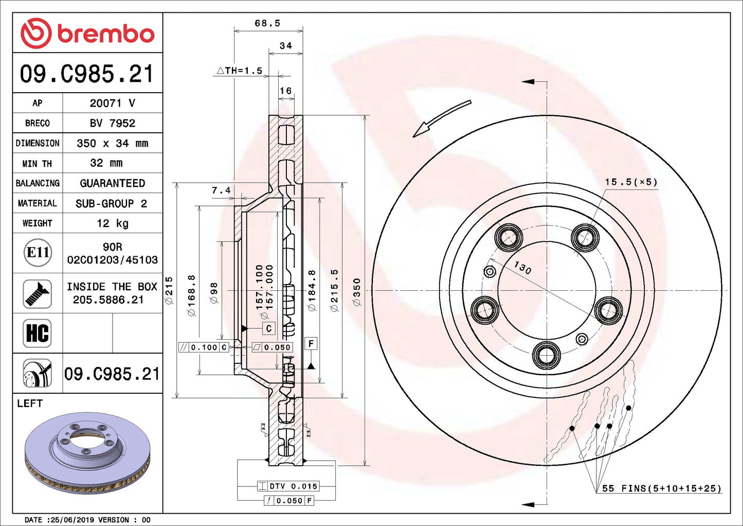 Brembo OE Brembo 08-13 Infiniti G37/14-15 Infiniti Q60/09-20 Nissan 370Z Rear UV Coated Rotor 09.C985.21
