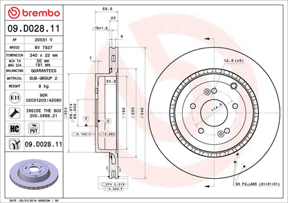 Brembo OE Brembo 19-20 Genesis G70/18-19 Kia Stinger Rear Premium UV Coated OE Equivalent Rotor 09.D028.11