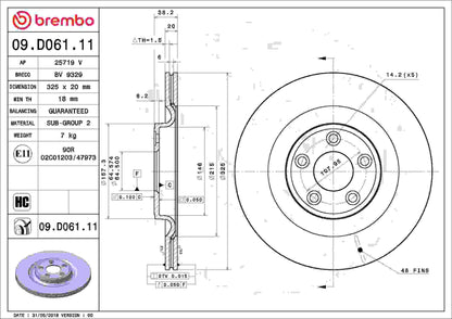 Brembo OE Brembo 14-20 Jaguar F-Type/13-14 XJ/16-19 XJ Rear Premium UV Coated OE Equivalent Rotor 09.D061.11