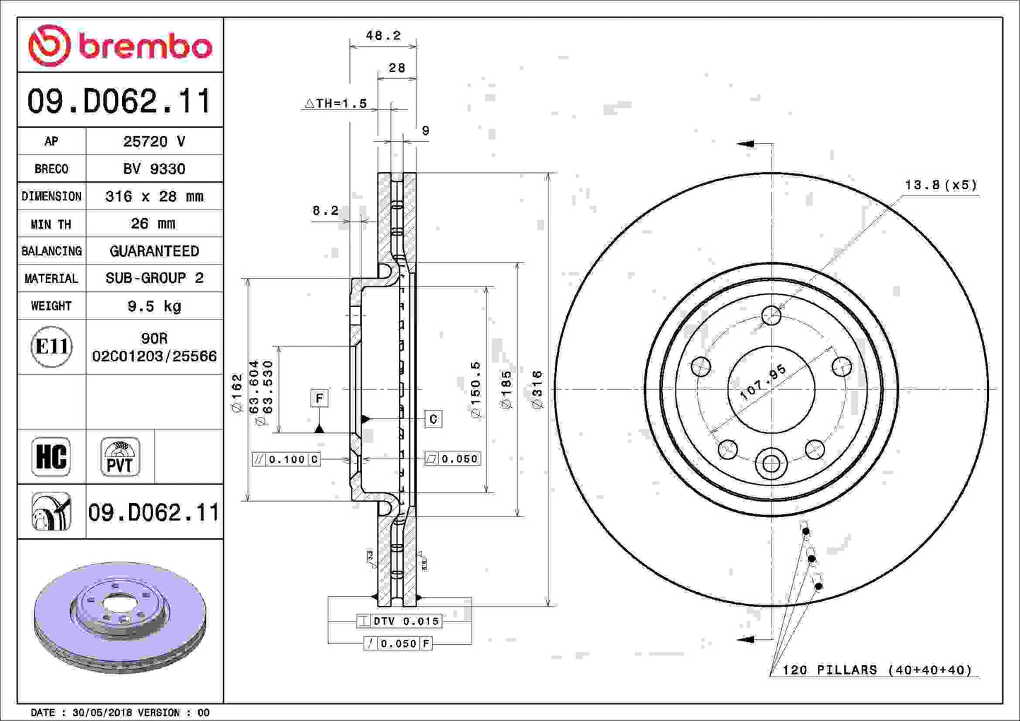 Brembo OE Brembo 17-19 Jaguar XE Front & Rear Premium UV Coated OE Equivalent Rotor 09.D062.11