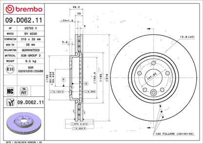 Brembo OE Brembo 17-19 Jaguar XE Front & Rear Premium UV Coated OE Equivalent Rotor 09.D062.11