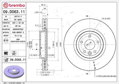 Brembo OE Brembo 17-20 Jaguar XE/17-19 XF Front Premium UV Coated OE Equivalent Rotor 09.D063.11