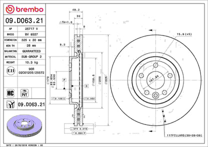 Brembo OE Brembo 18-22 Nissan Leaf/Rogue/19-22 Rogue Sport Rear UV Coated Rotor 09.D063.21