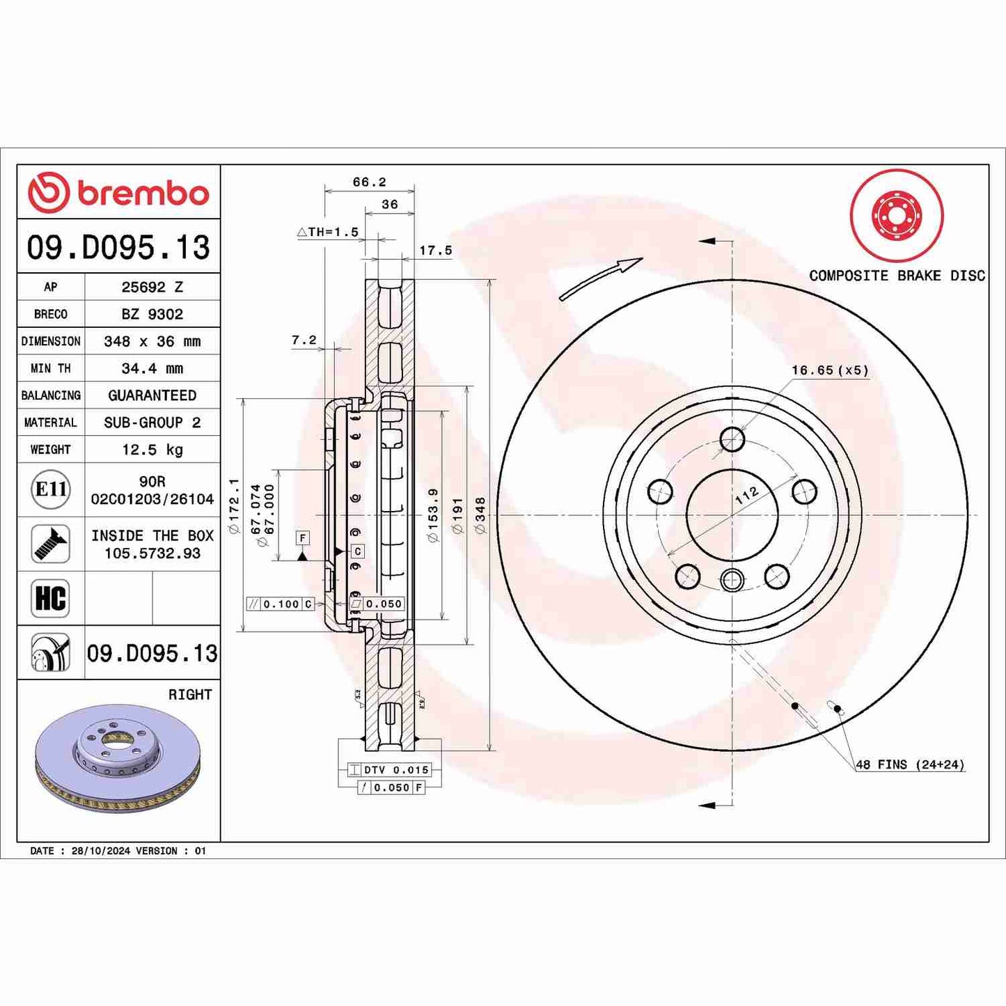 Brembo Disc Brake Rotor 09.D095.13