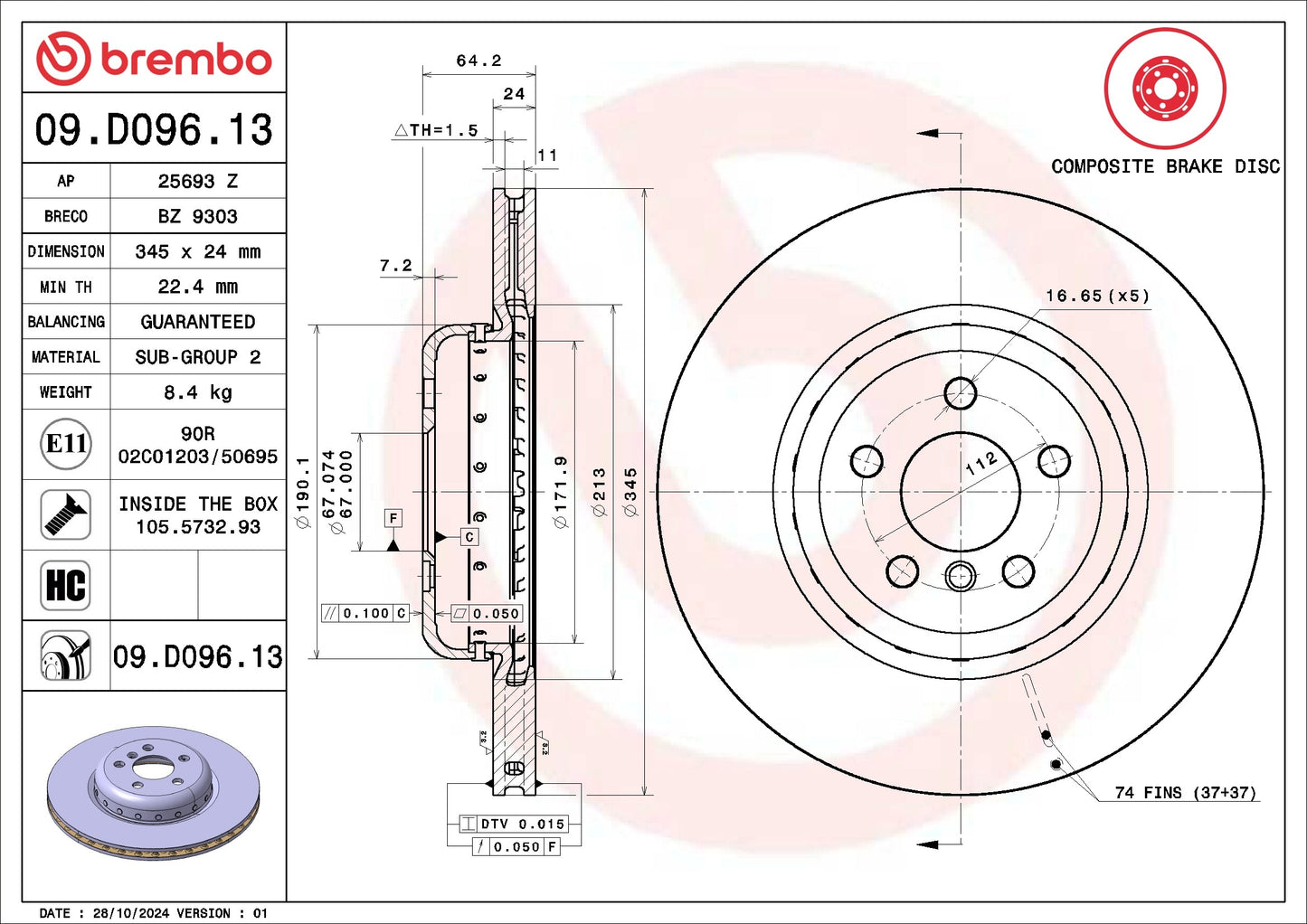 Brembo Disc Brake Rotor 09.D096.13