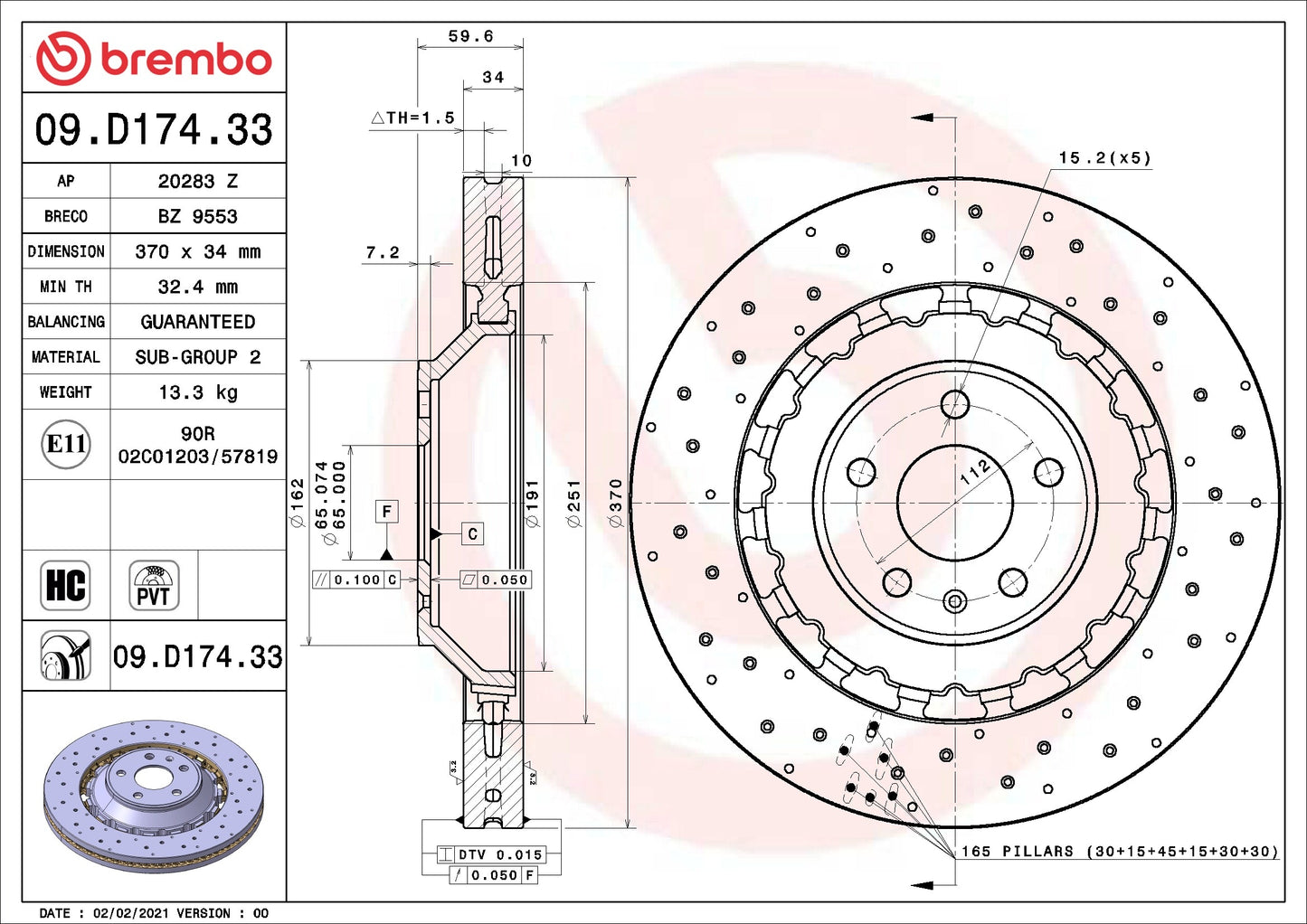 Brembo OE Brembo 16-22 Mazda MX-5 Miata Front UV Coated Rotor 09.D174.33