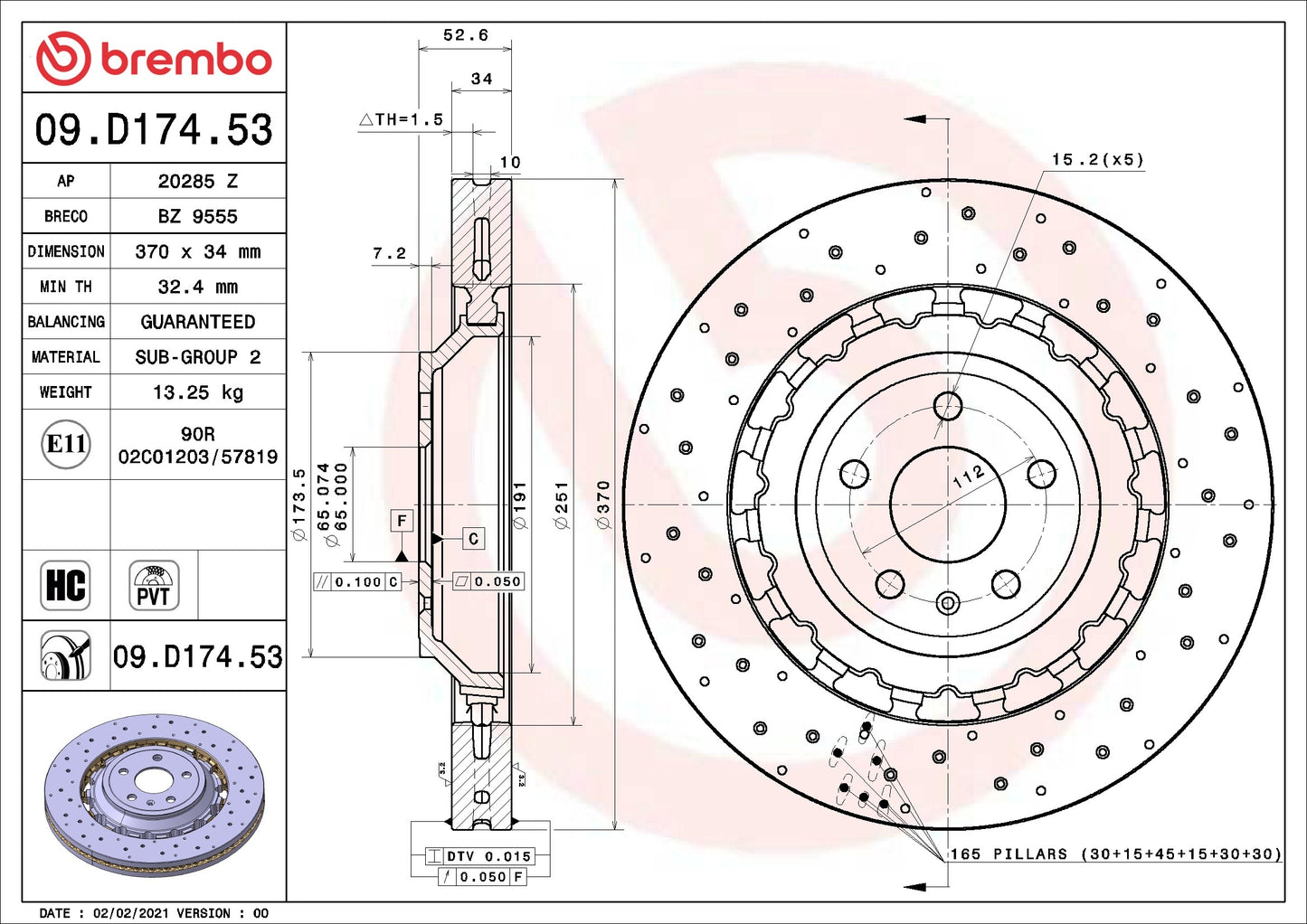 Brembo OE Brembo 15-18 Porsche Macan Front Grooved UV Coated Rotor 09.D174.53