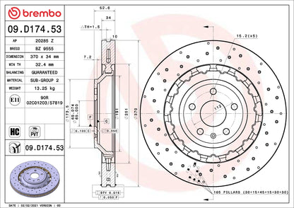 Brembo OE Brembo 15-18 Porsche Macan Front Grooved UV Coated Rotor 09.D174.53