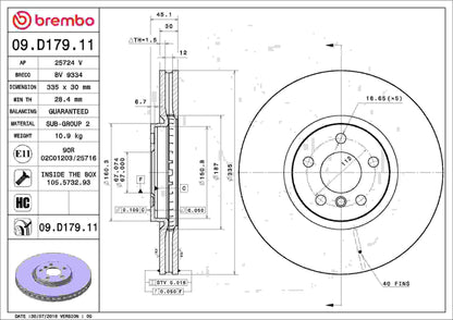 Brembo OE Brembo 15-21 Mini Cooper/17-19 Cooper Clubman Front Premium UV Coated OE Equivalent Rotor 09.D179.11
