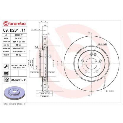 Brembo OE Brembo 99-02 Mercedes-Benz SL500/SL600 Front Premium UV Coated OE Equivalent Rotor 09.D231.11