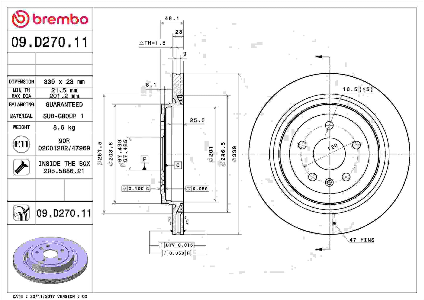 Brembo OE Brembo 08-14 Cadillac CTS Rear Premium UV Coated OE Equivalent Rotor 09.D270.11