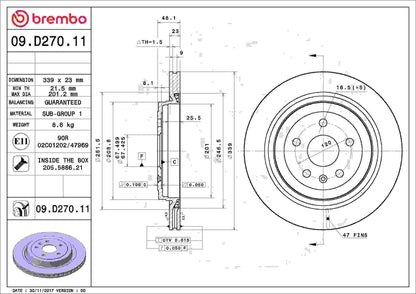 Brembo OE Brembo 08-14 Cadillac CTS Rear Premium UV Coated OE Equivalent Rotor 09.D270.11