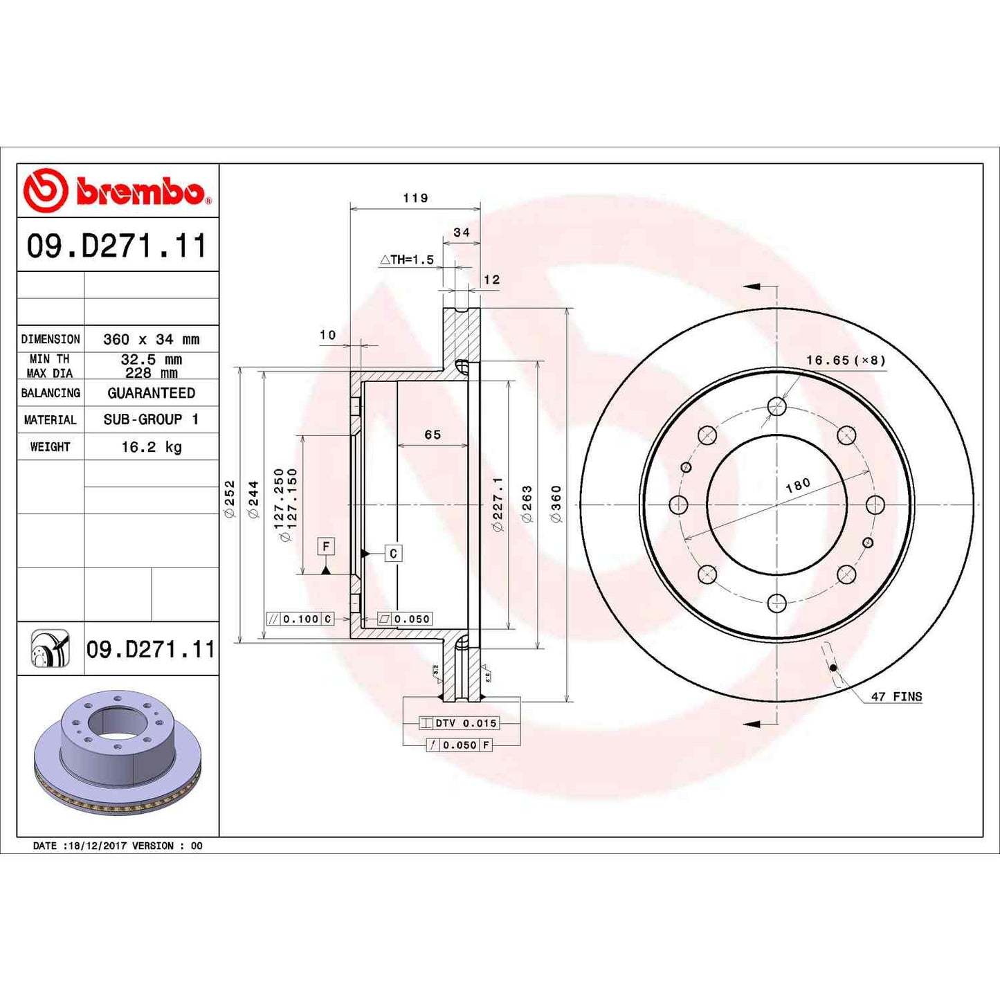 Brembo OE Brembo 08-14 Ford E-150/E-250/08-22 E-350 Super Duty/09-18 E-450 Super Duty UV Coated Rotor 09.D271.10