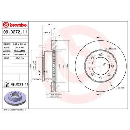 Brembo OE Brembo 09-10 Dodge Ram 3500/2012 Ram 1500/11-18 2500/3500 Front Premium OE Equivalent Rotor 09.D272.10