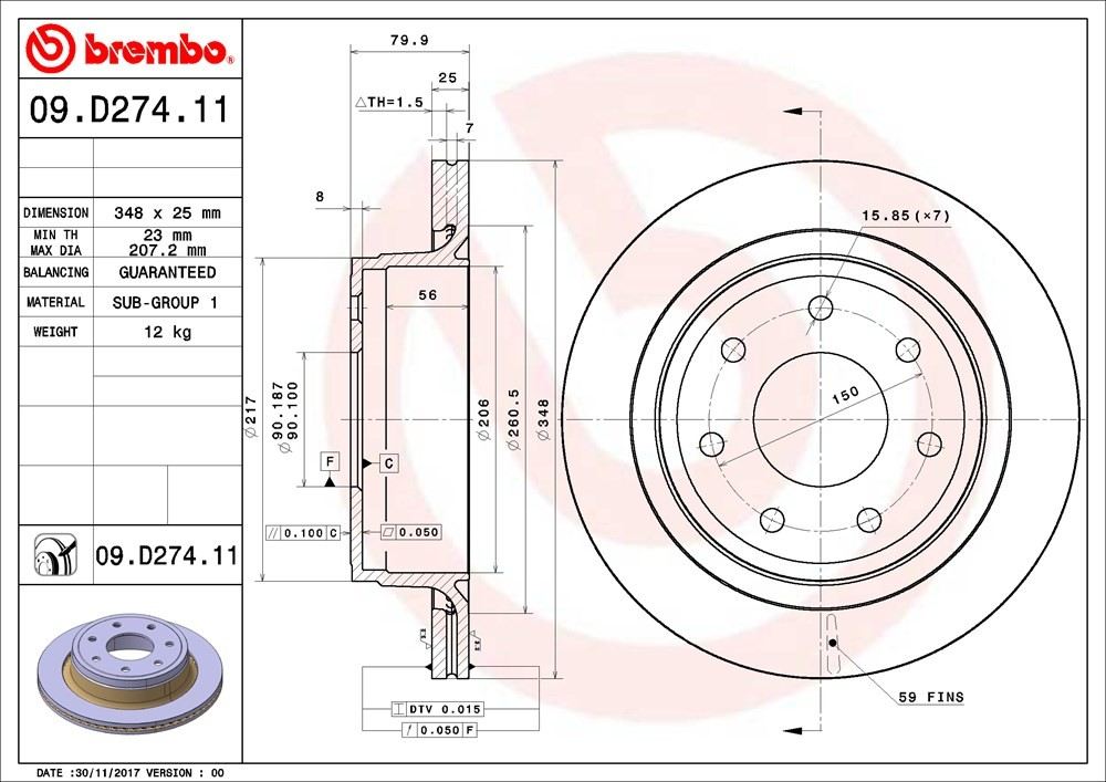 Brembo OE Brembo 12-14 Ford F-150 Rear Premium UV Coated OE Equivalent Rotor 09.D274.11