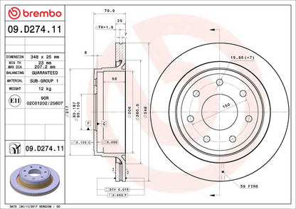 Brembo OE Brembo 12-14 Ford F-150 Rear Premium UV Coated OE Equivalent Rotor 09.D274.11