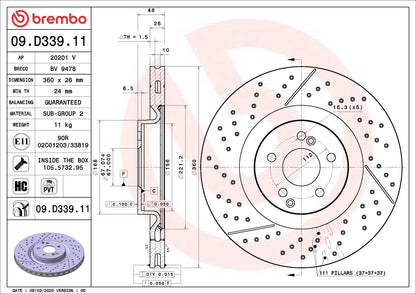Brembo OE Brembo 19-20 Mercedes-Benz AMG GT 53/18-20 GLC63 AMG Rear Premium UV Coated OE Equivalent Rotor 09.D339.11