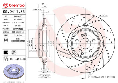 Brembo OE Brembo 18-22 Hyundai Kona/20-21 Kia Soul Rear UV Coated Rotor 09.D411.33