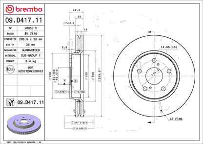 Brembo OE Brembo 18-20 Toyota C-HR Front Premium UV Coated OE Equivalent Rotor 09.D417.11