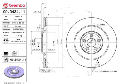 Brembo OE Brembo 14-21 Jaguar F-Type/10-15 XF/10-15 XFR/12-15 XKR-S Rear Premium UV Coated OE Equivalent Rotor 09.D434.11