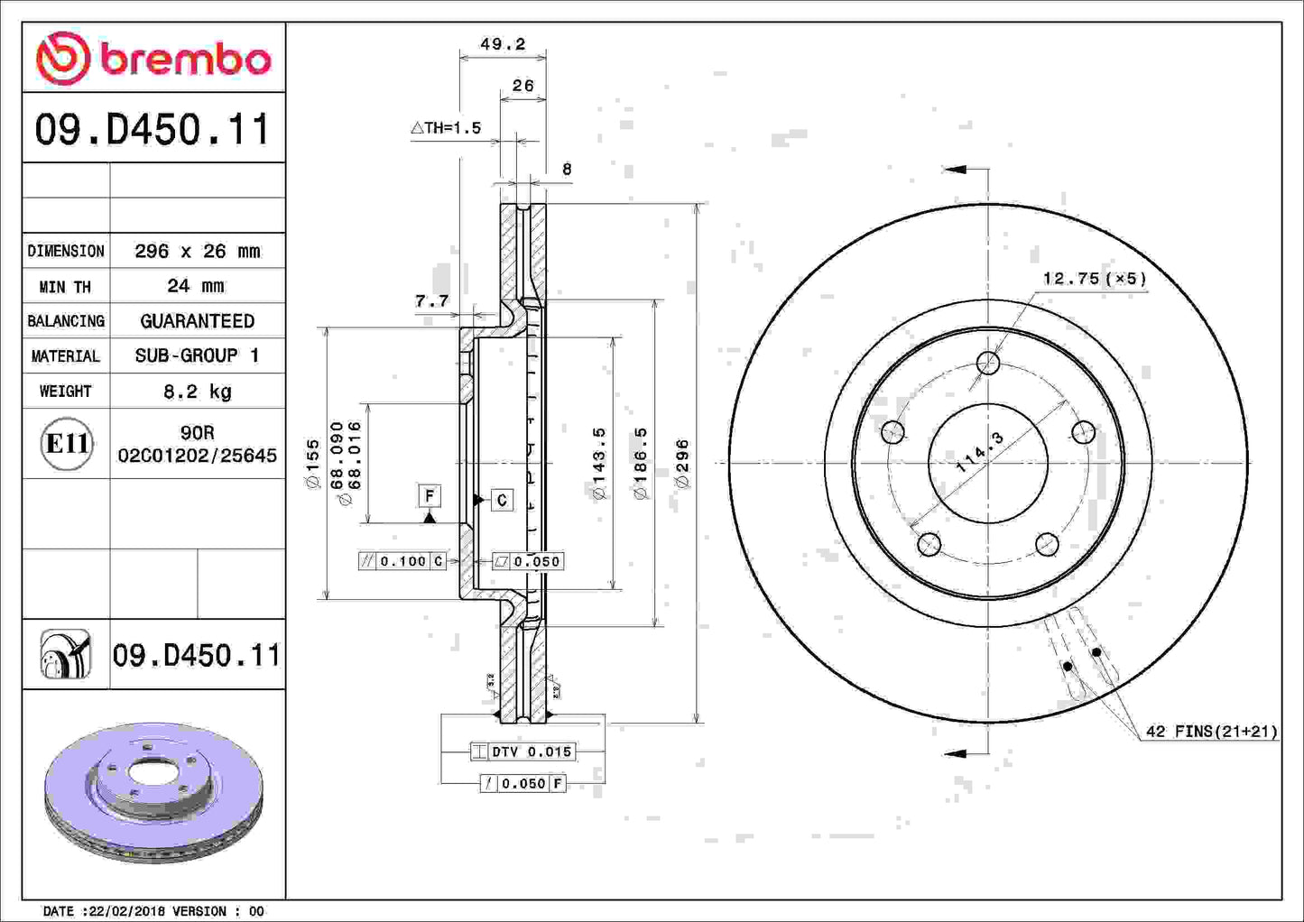 Brembo Disc Brake Rotor 09.D450.11