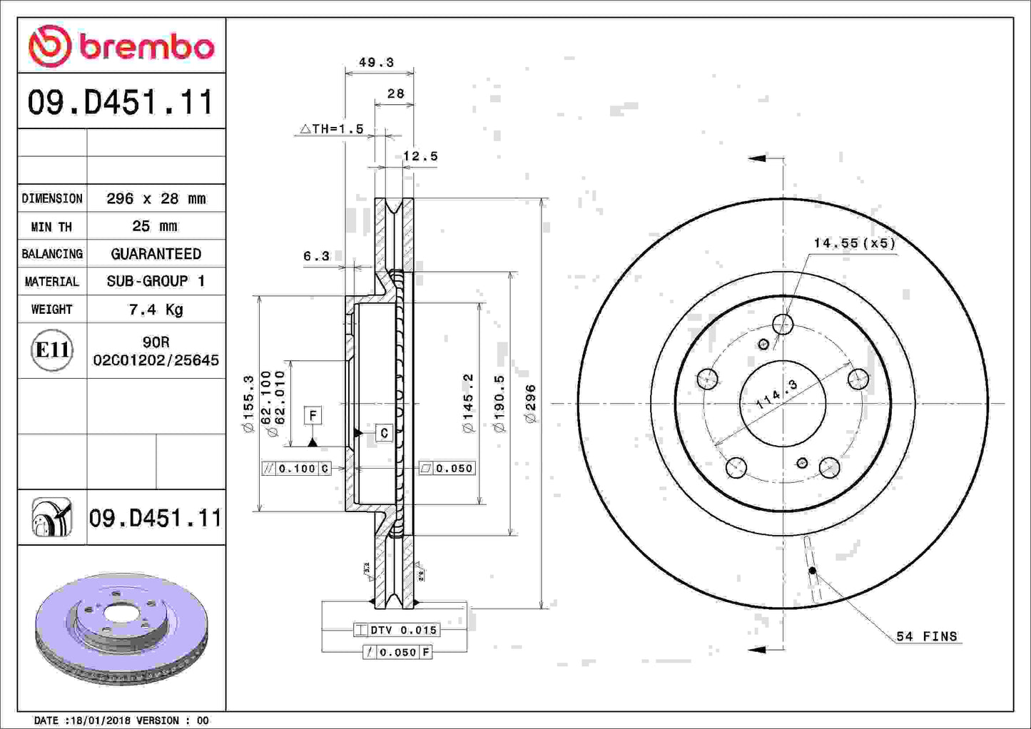 Brembo Disc Brake Rotor 09.D451.11