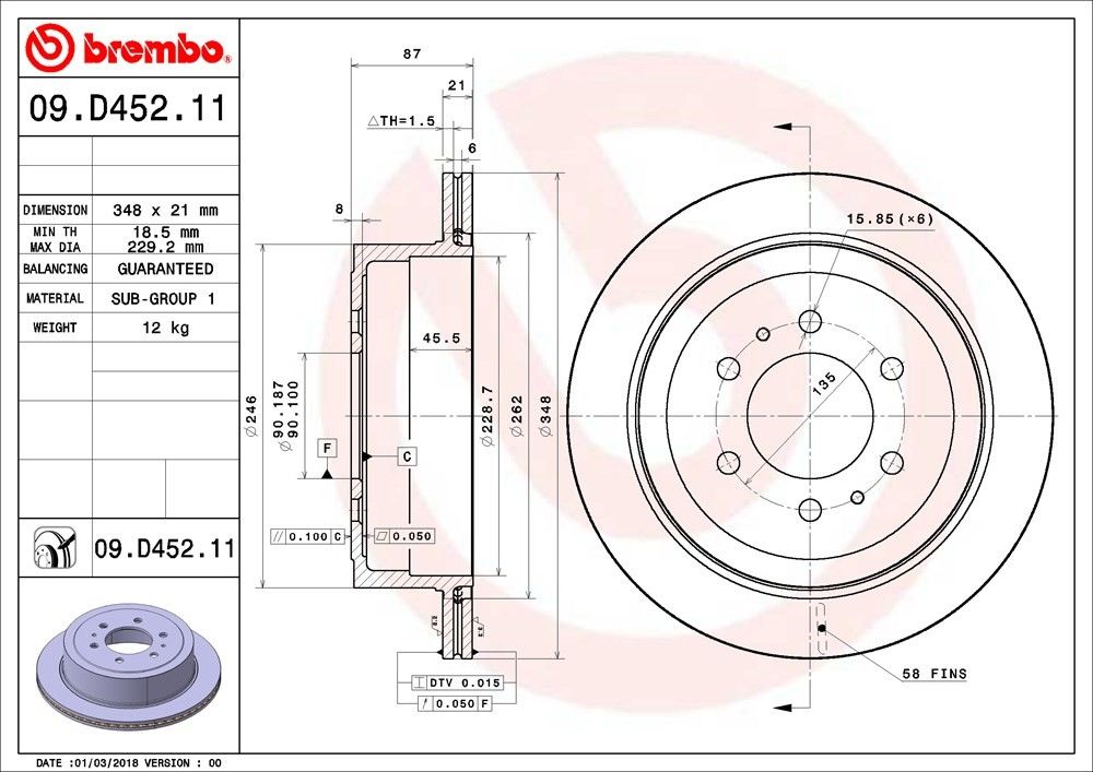 Brembo OE Brembo 2011 Ford F-150 Rear Premium UV Coated OE Equivalent Rotor 09.D452.11