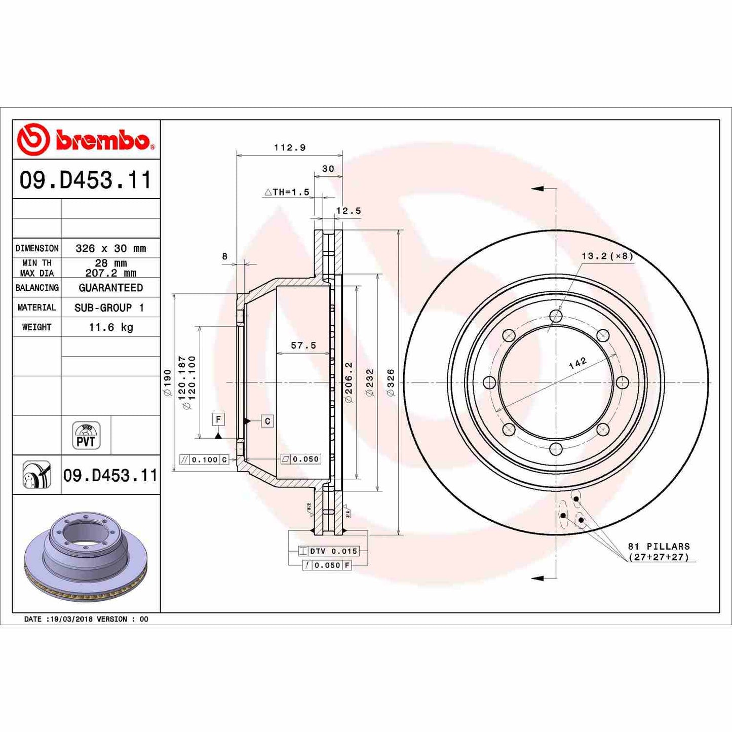 Brembo OE Brembo 99-04 Ford F-350 Super Duty Rear Premium OE Equivalent Rotor 09.D453.10