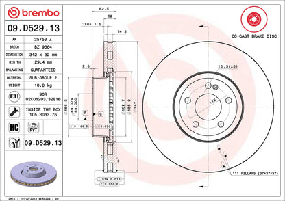 Brembo OE Brembo 2017 Mercedes-Benz E300/16-20 GLC300 Front Premium OE Equivalent Rotor 09.D529.13