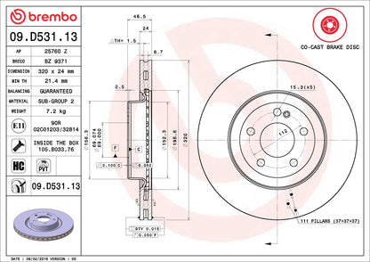 Brembo OE Brembo 17-20 Mercedes-Benz C43 AMG/2016 C450 AMG/17-20 GLC43 AMG Rear Premium OE Equivalent Rotor 09.D531.13