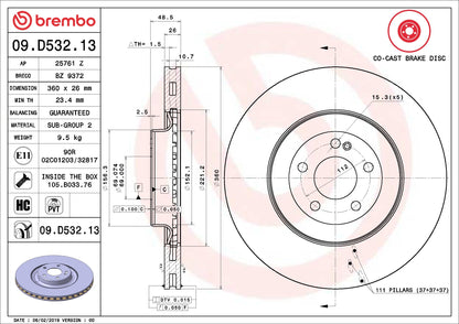 Brembo OE Brembo 2019 Mercedes-Benz CLS53 AMG/CLS450/17-18 E43 AMG/19 E53 AMG Rear Premium OE Equivalent Rotor 09.D532.13