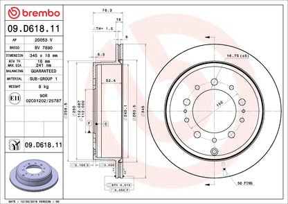 Brembo OE Brembo 20-22 Toyota Corolla/16-22 Toyota Prius/19-22 Toyota Prius AWD-e Front UV Coated Rotor 09.D618.11