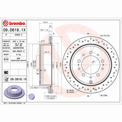 Brembo OE Brembo 14-20 Infiniti QX60/15-22 Nissan Murano/13-20 Nissan Pathfinder Front UV Coated Rotor 09.D618.1X