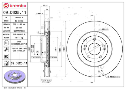 Brembo OE Brembo 19-20 Hyundai Santa Fe Front Premium UV Coated OE Equivalent Rotor 09.D625.11