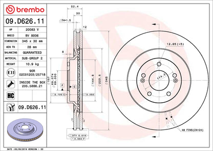 Brembo OE Brembo 19-20 Hyundai Veloster N Front Premium UV Coated OE Equivalent Rotor 09.D626.11