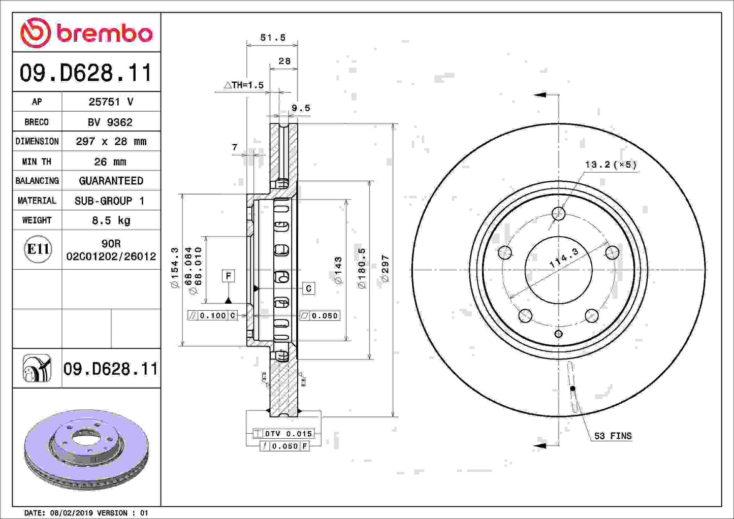 Brembo Disc Brake Rotor 09.D628.11
