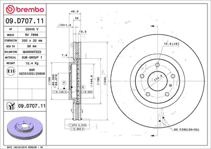 Brembo OE Brembo 07-08 Infiniti G35/08-13 G37/14-15 Q60 Front Premium UV Coated OE Equivalent Rotor 09.D707.11