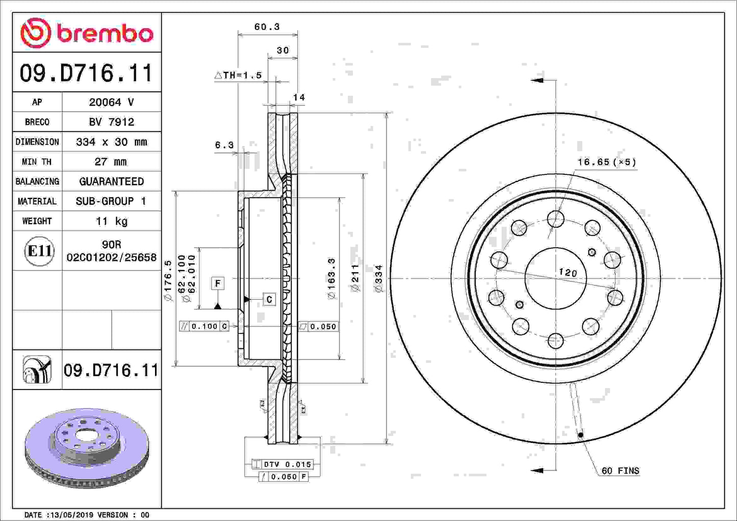 Brembo OE Brembo 07-17 Lexus LS460 Front Premium UV Coated OE Equivalent Rotor 09.D716.11