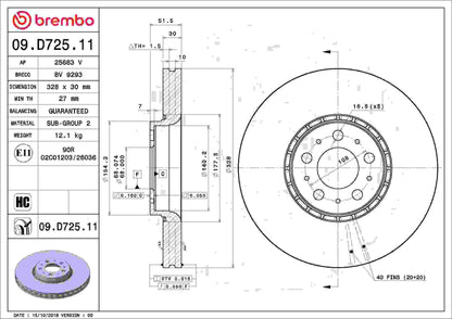 Brembo OE Brembo 03-14 Volvo XC90 Front Premium UV Coated OE Equivalent Rotor 09.D725.11