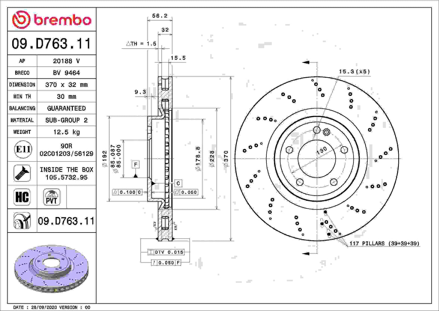 Brembo OE Brembo 14-17 Buick Regal/13-19 Cadillac XTS Front UV Coated Rotor 09.D763.11