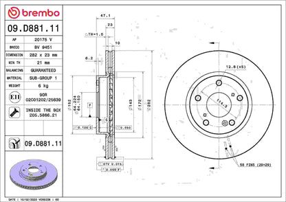 Brembo OE Brembo 11-19 Chevrolet Silverado 2500 HD/3500 HD/16-19 Suburban 3500 HD Rear Standard Rotor 09.D881.11